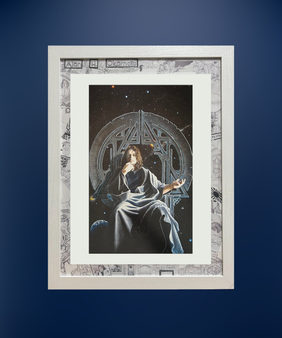 Commander framed print on a deep blue wall