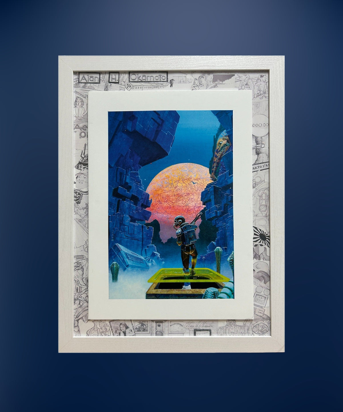 Day Trooper framed print on a deep blue wall