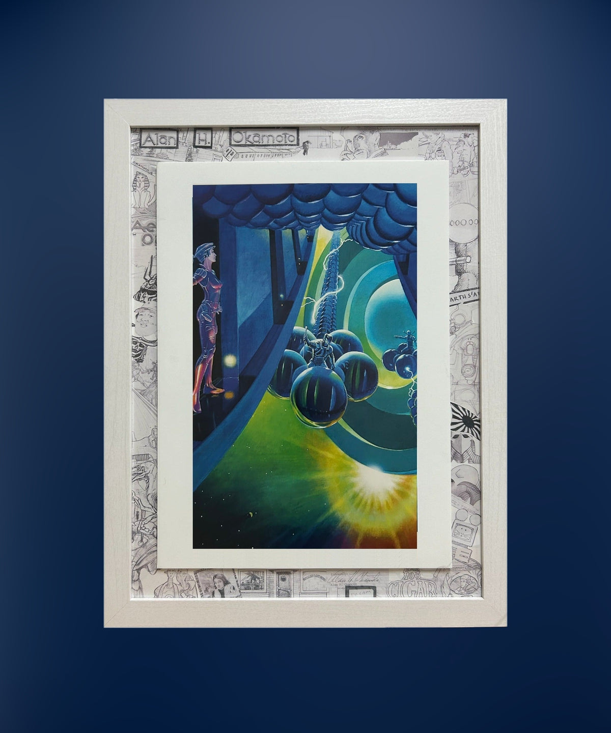 Hidden Danger framed print on a deep blue wall