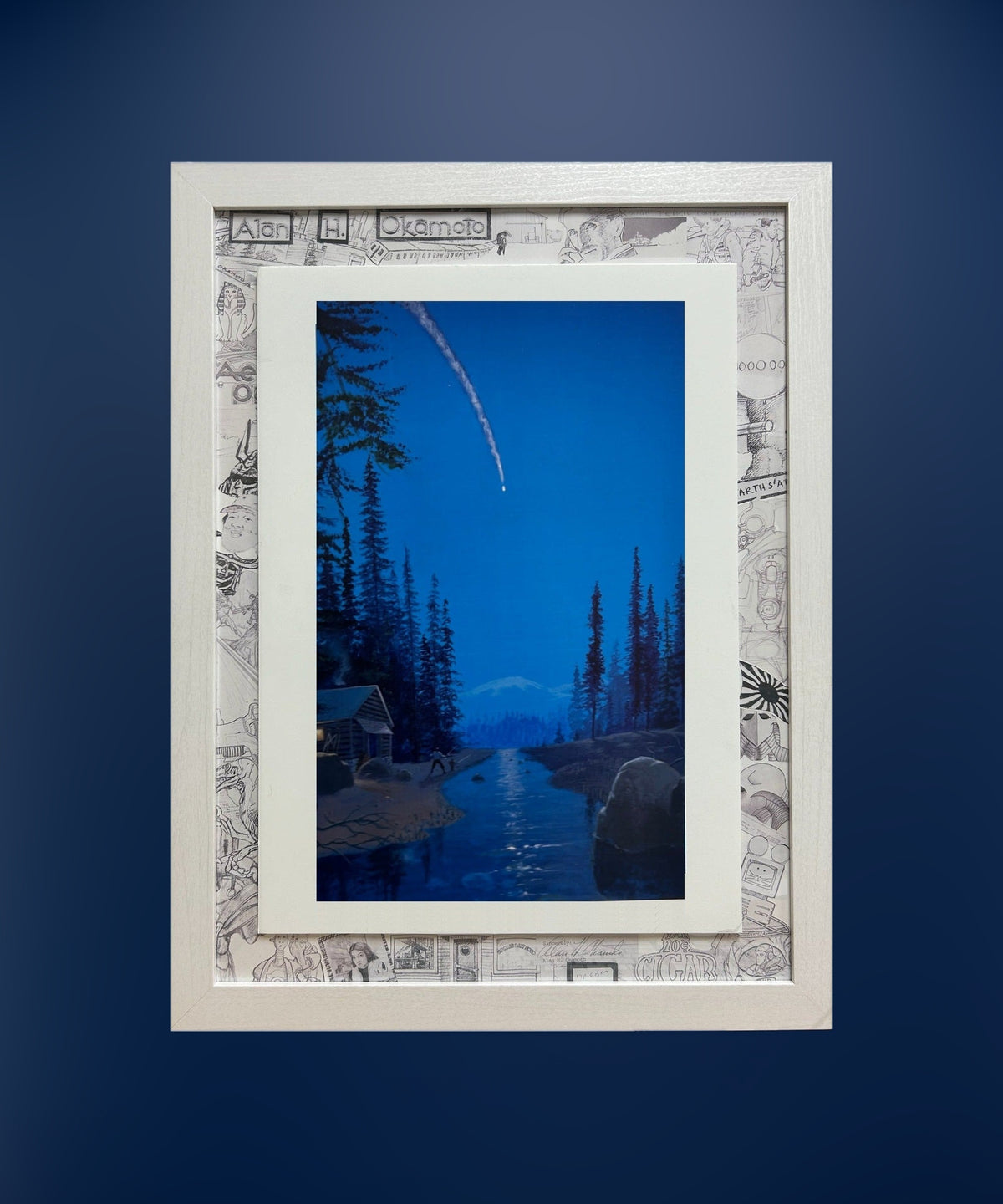 Night Sky framed print on a deep blue wall