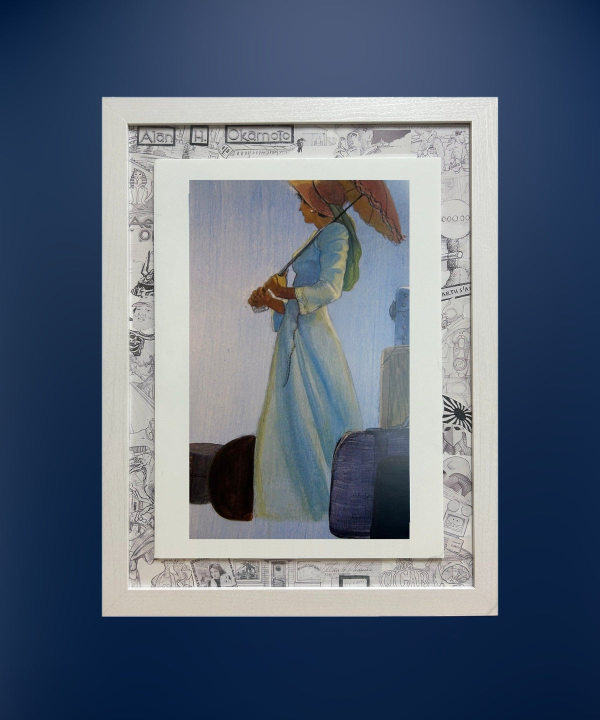 On My Way framed print on a deep blue wall