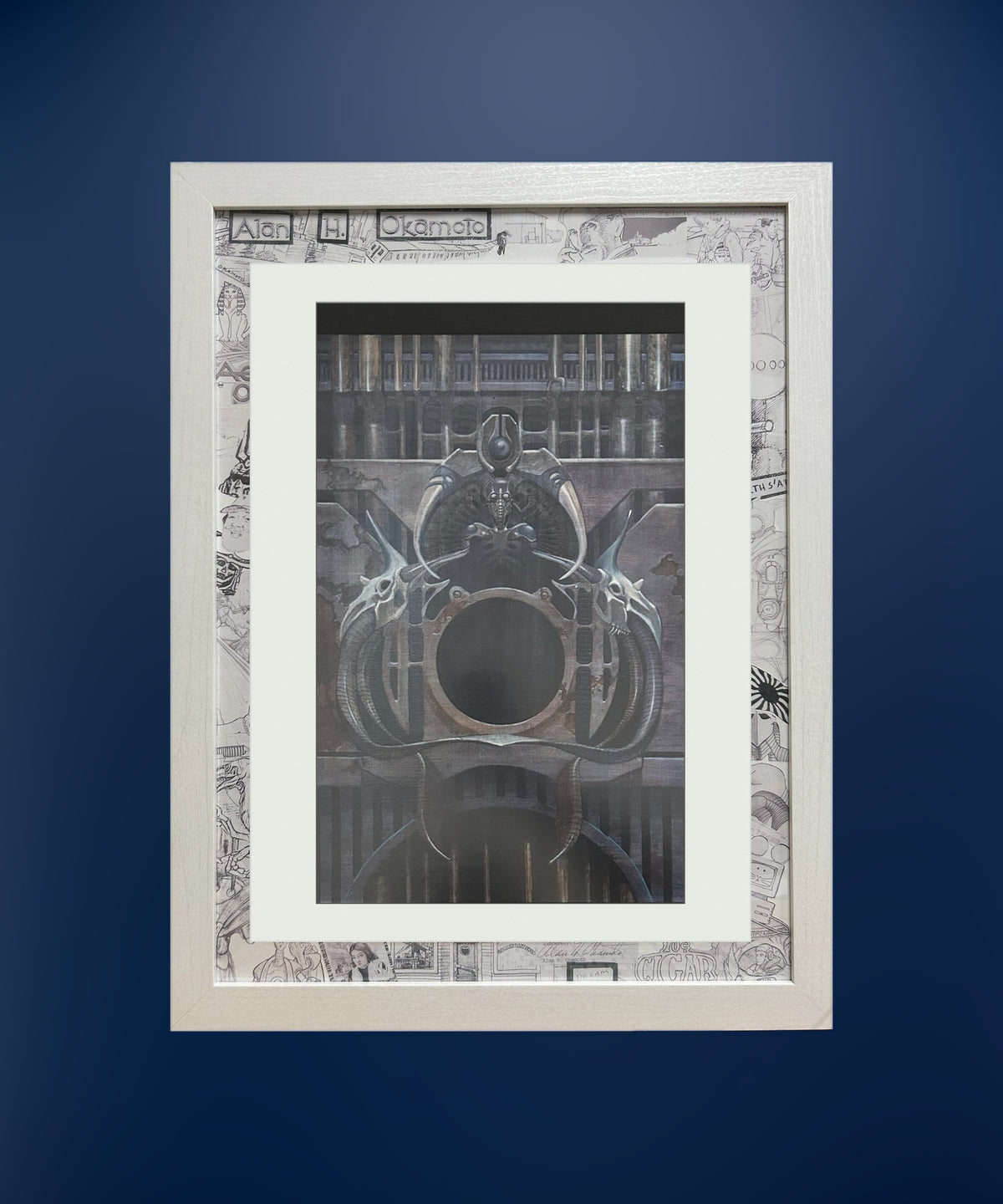 The Gatekeeper framed print on a deep blue wall